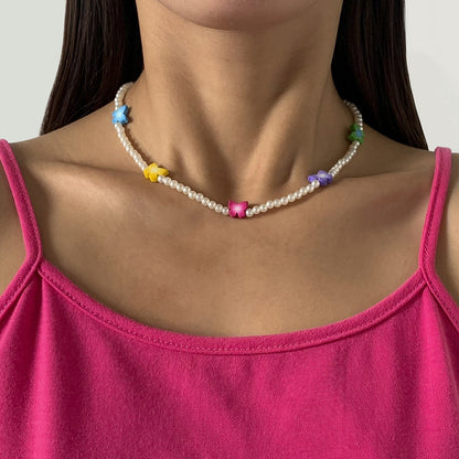 Ornament Imitation Pearl Beach Soft Pottery Clavicle Necklace Simple Butterfly Star Smiley Face Necklace