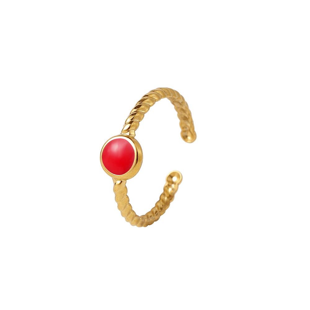 Simple fashion stainless steel dripping oil round sapphire blue open ring original personality female jewelry