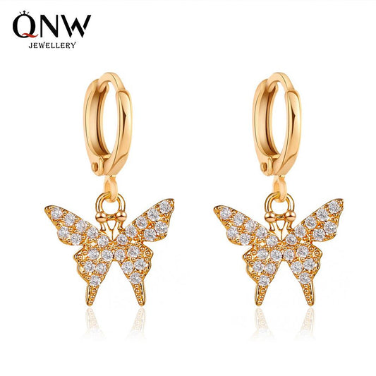 Earrings Temperament Diamond-studded Small Butterfly Earrings Earrings Female Super Fairy Sen Department Simple Internet Celebrity Earrings