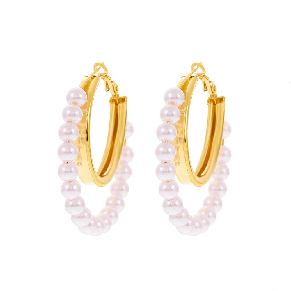 Pearl circle earrings female ins fashion exaggerated personality metal geometric large earrings temperament earrings