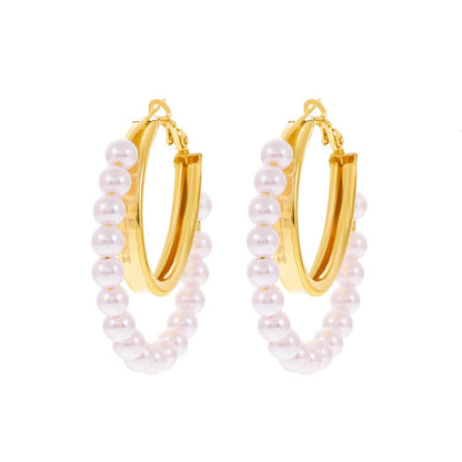 Pearl circle earrings female ins fashion exaggerated personality metal geometric large earrings temperament earrings
