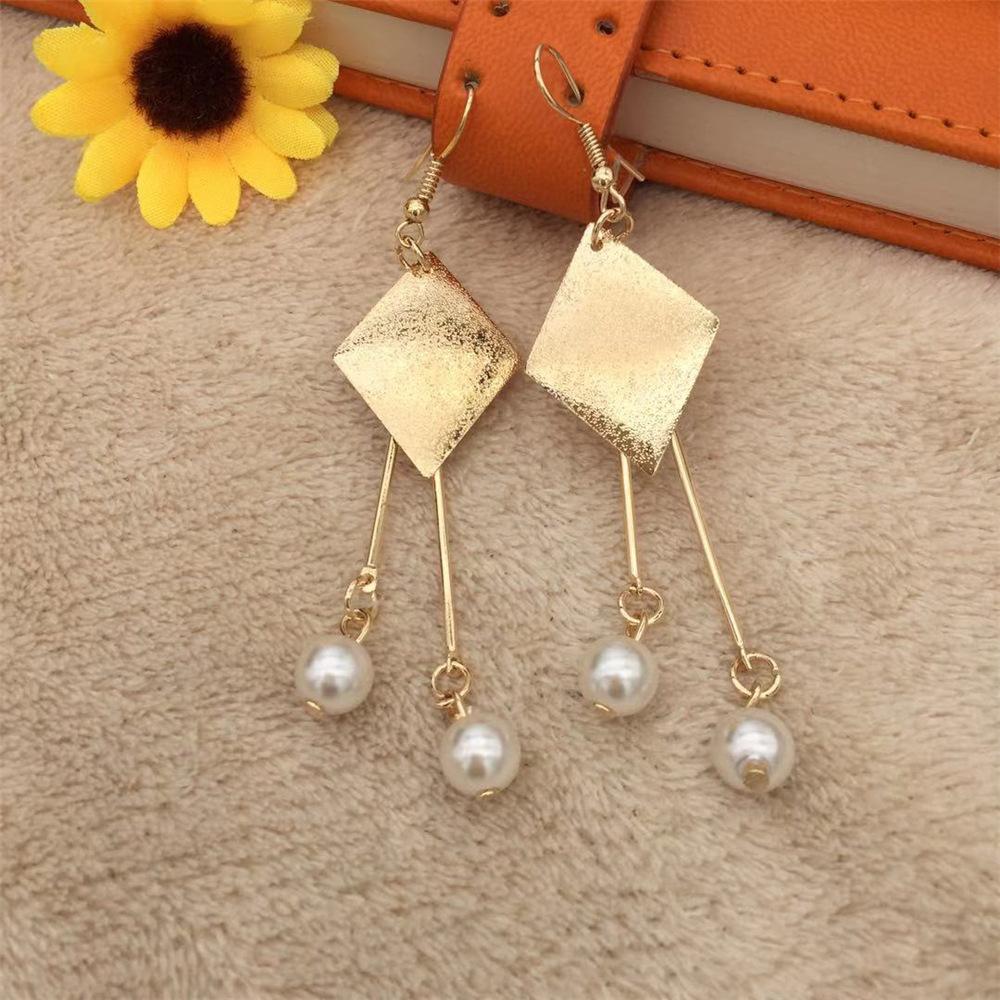 Long Tassel Metal Fake Imitation Pearl Earrings Internet Celebrity Live Pet Fan Gift