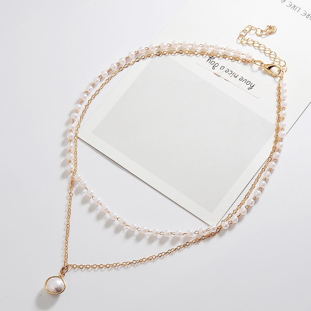 Ins net red simple double-layer pearl necklace temperament short collarbone chain female tide choker necklace