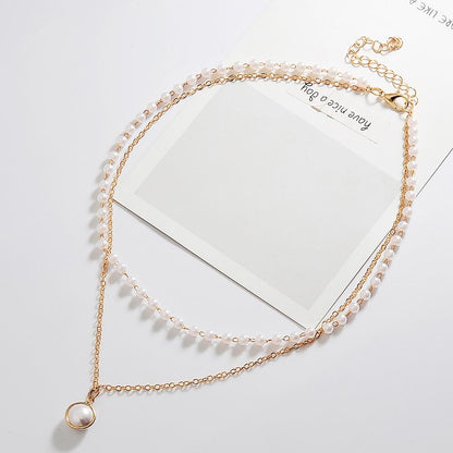 Ins net red simple double-layer pearl necklace temperament short collarbone chain female tide choker necklace