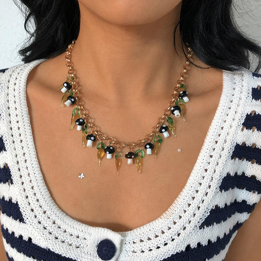 N9662 Creative Simple Necklace Pastoral Small Fresh Mushroom Pepper Personalized Geometric Fashion Necklace
