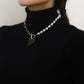 Jewelry fashion heart black mother-of-pearl necklace beaded pearl sweater chain female all-match design sense pendant