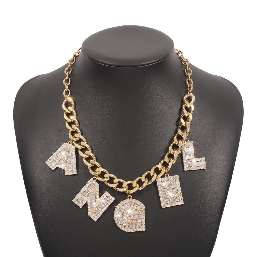 N9475 Geometric Exaggerated Necklace Net Red Punk Hip Hop Alphabet Necklace Full Diamond Light Luxury Chain Necklace