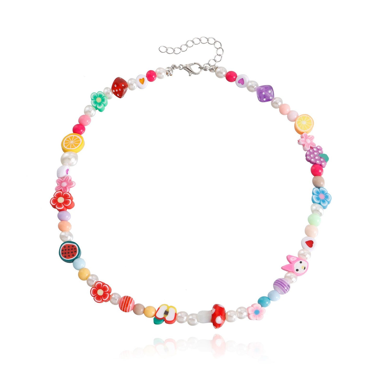 Jewelry fairy colorful soft pottery multi-element pearl necklace female Bohemian personality necklace