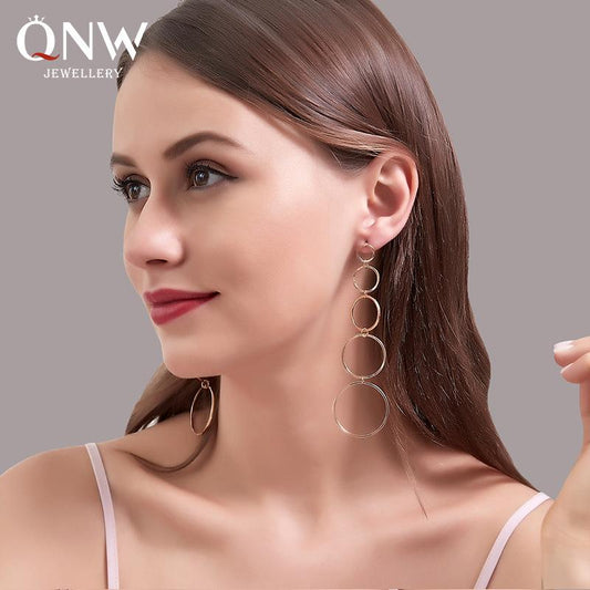 Earrings fashion personality multi-layer circle tassel earrings long section temperament exaggerated circle earrings women