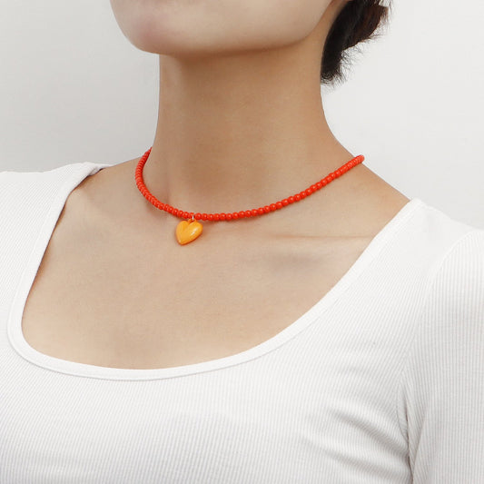 Jewelry Bohemian pure color rice beads color love pendant necklace female beaded necklace niche