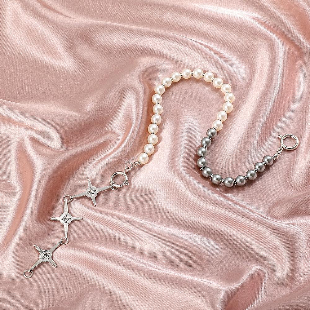 Simple stitching pearl necklace exaggerated gray and white beads cross collarbone chain choker necklace female accessories