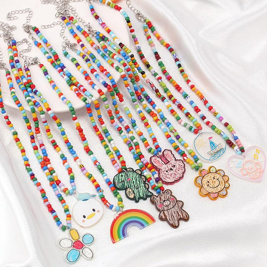 Ethnic color rice beads with acrylic pendant necklace bohemian fashion choker neck chain