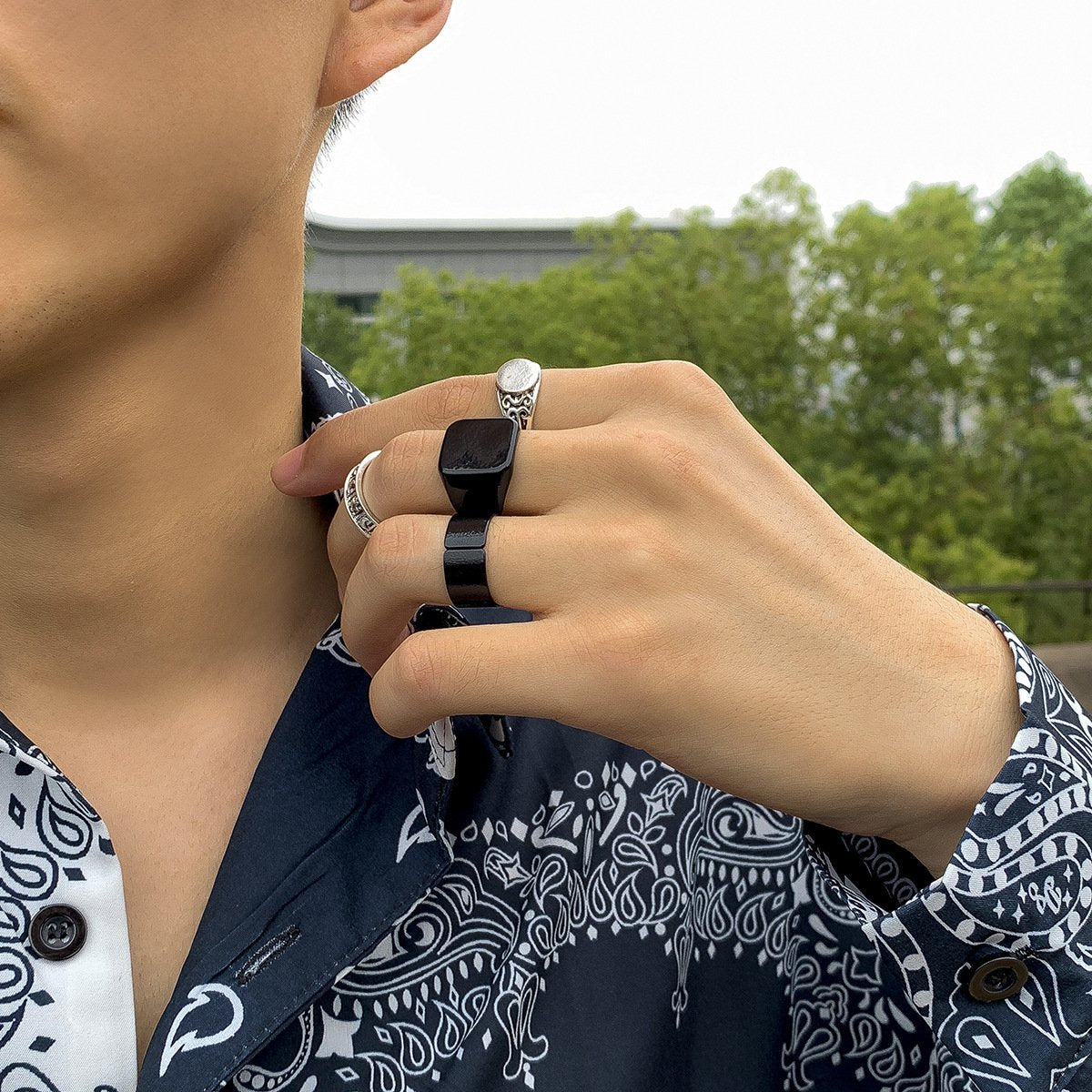 Jewelry cool personality spray paint glossy ring index finger ring retro printing metal men's ring