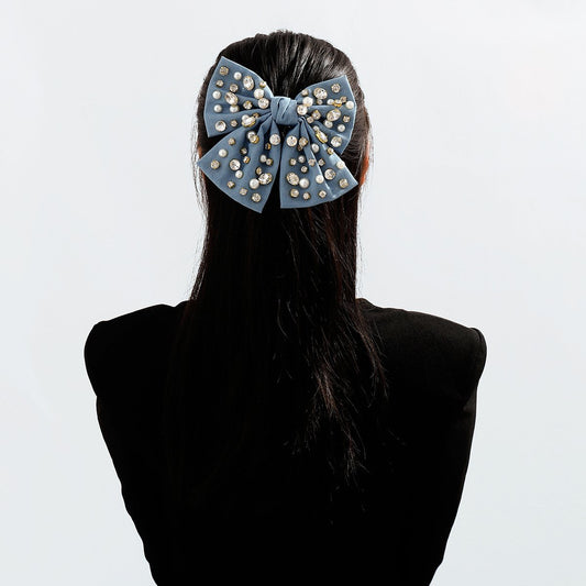 F278 Corduroy Fabric Art Diamond Pearl Personality Hair Clip French Light Luxury Ladies Bow Knot Retro Spring Clip