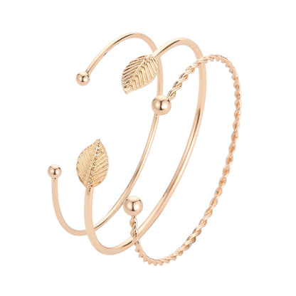 Simple personality bracelet fashion twist leaves three-piece geometric open bracelet