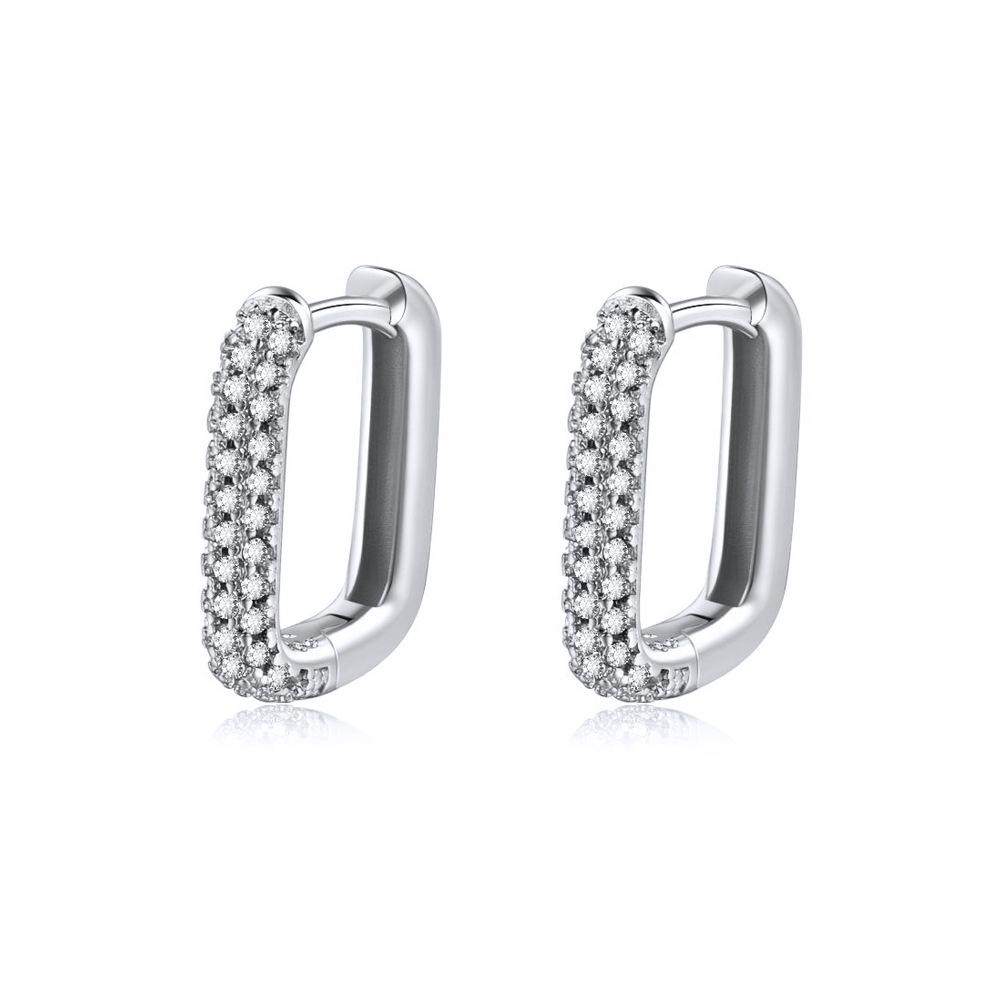 High-end copper inlaid zircon square earrings ins same fashion simple geometric earrings French style earrings for women