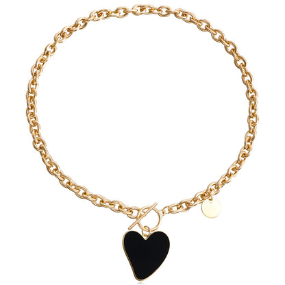 Jewelry Fashion Heart Black Fritillaria Thick Necklace Sweater Chain Women Light Luxury Versatile Niche Design Necklace