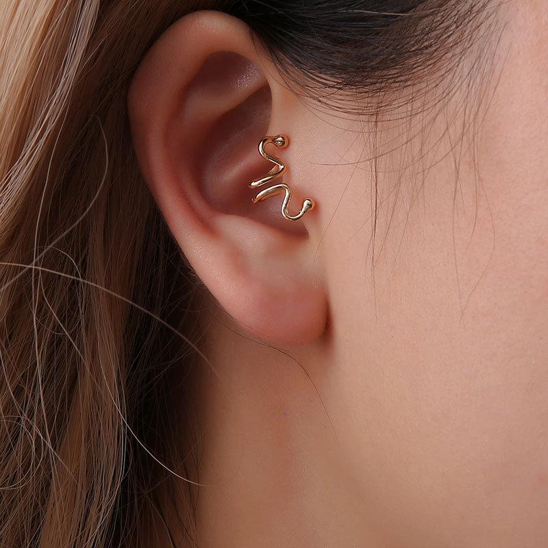 Exaggerated Personality Simple Snake Bone Match Head Curved Shape Geometric Ear Clip Popular No Pierced Earrings