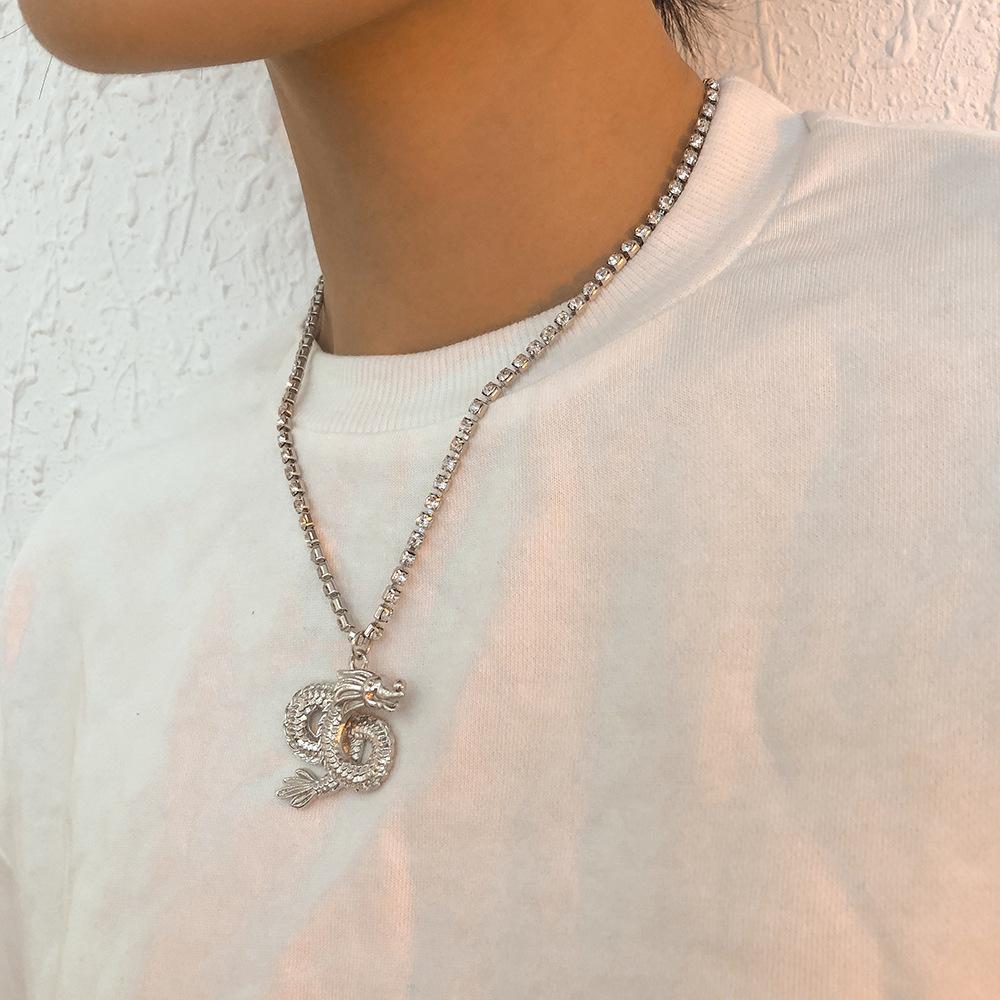 N9186 Ornament Geometric Full Diamond Simple Necklace Dragon Shape Creative Cold Personality Necklace