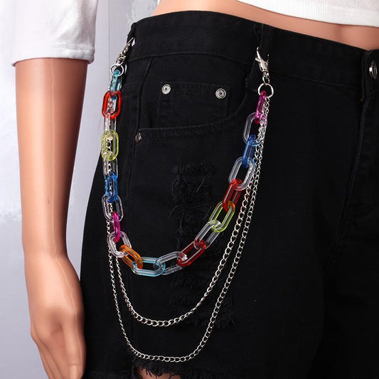 Ins tide street retro multi-layer acrylic pants chain hip-hop pants waist chain hanging chain belt accessories