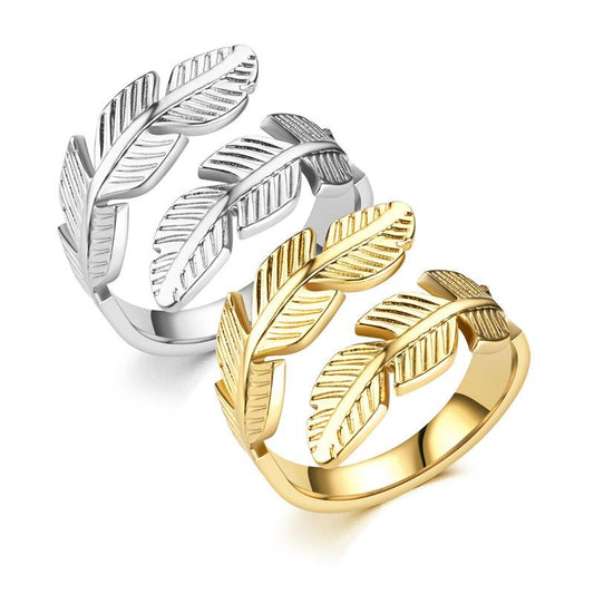 Fashion Feather Ring Open Titanium Steel Ring Angel Wings Hip Hop Stainless Steel Ring Jewelry