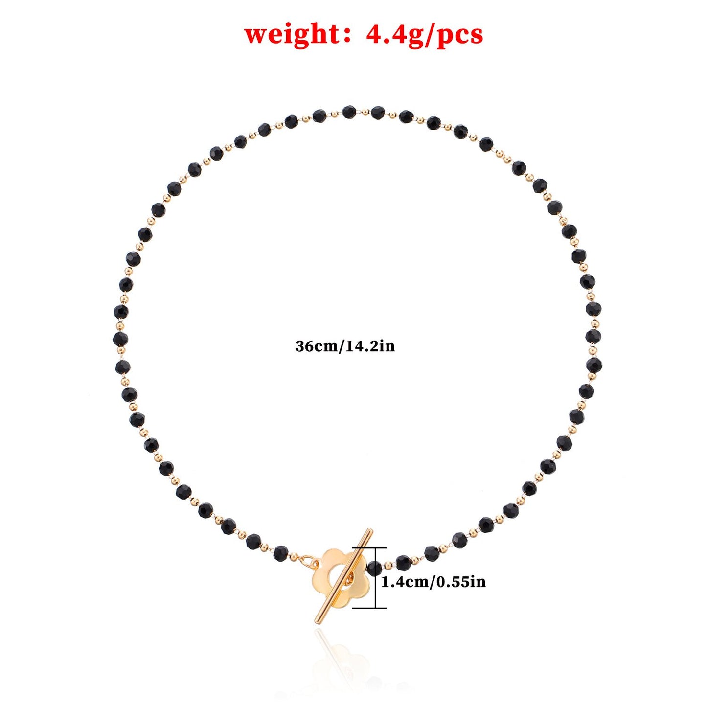 Jewelry Fashion Temperament Black Crystal Glass Bead Chain Simple OT Buckle Short Flower Necklace