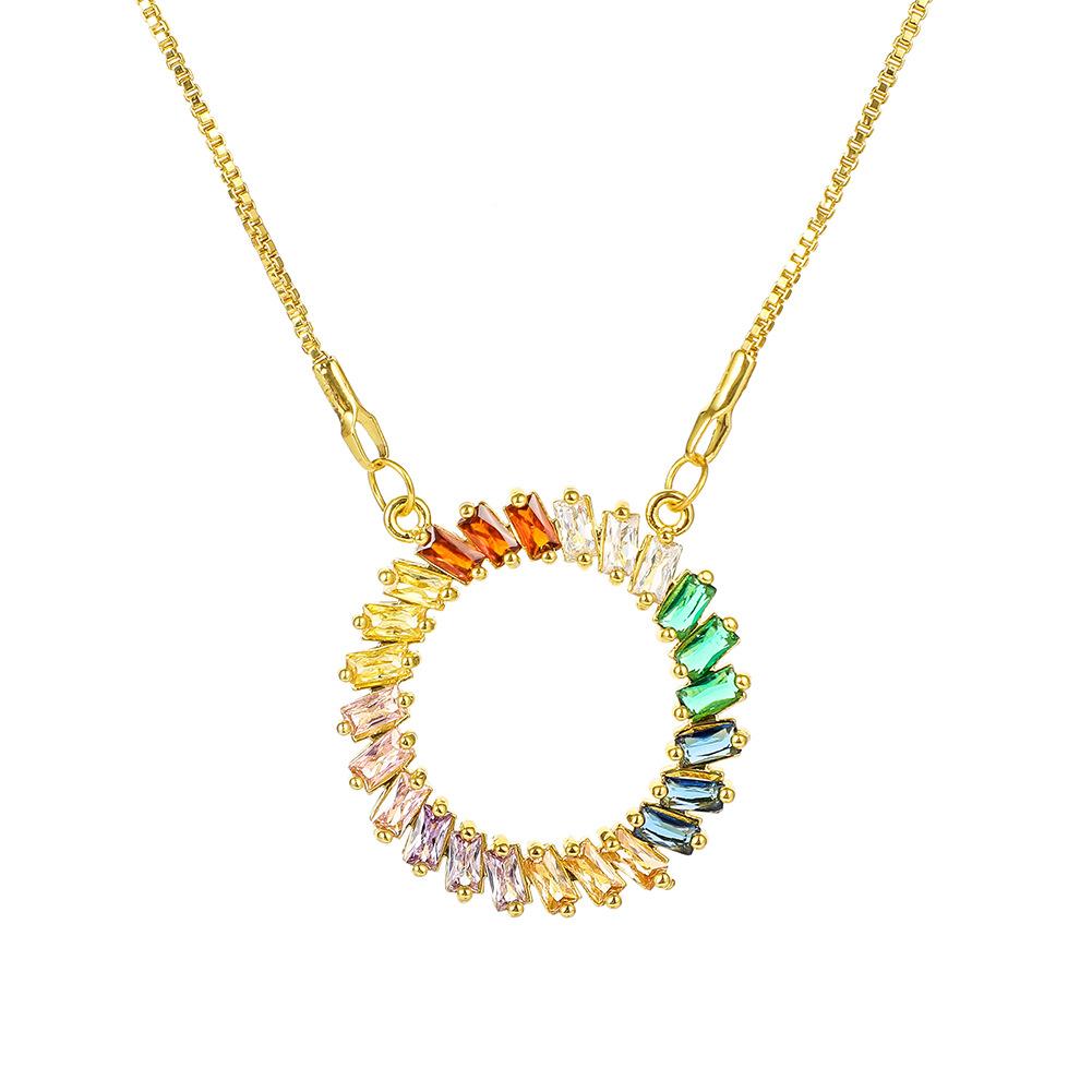 Versatile Personality Jewelry Creative Geometric Rainbow Color Pendant Copper Micro-inlaid Zircon Necklace