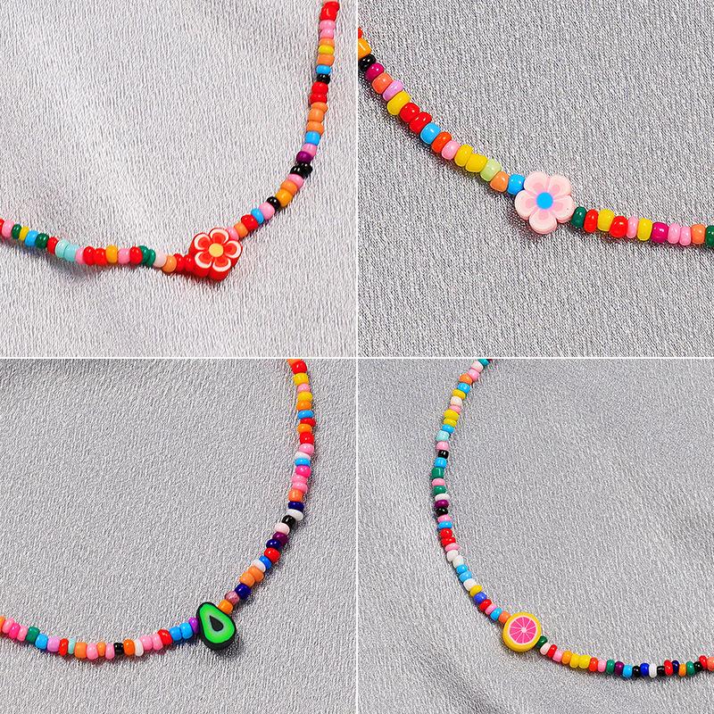 Jewelry Bohemia Color Handmade Bead Necklace Simple Clay Flower Beaded Clavicle Chain