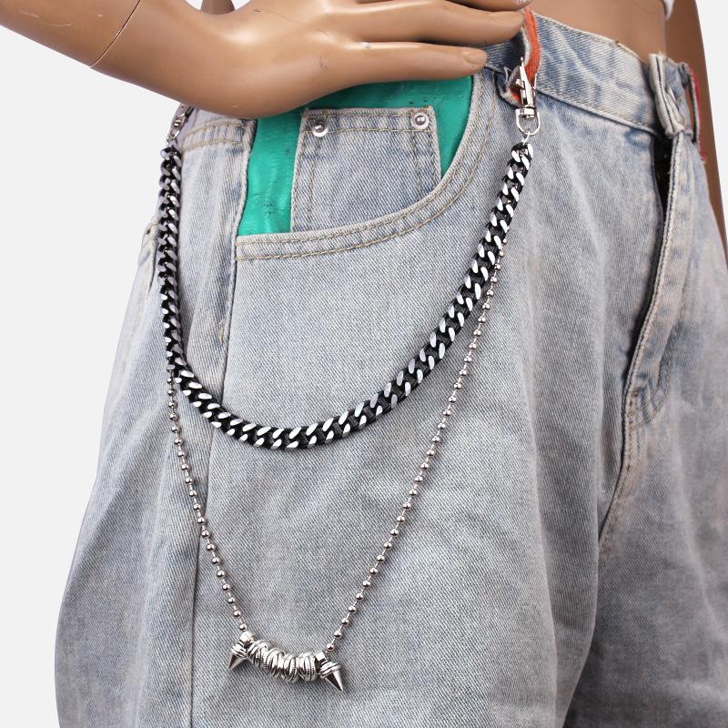 Hip-hop punk fashion metal waist chain personality popular double-layer jeans chain ins