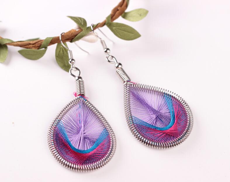Ethnic pure handmade feather earrings silk bohemian earrings jewelry