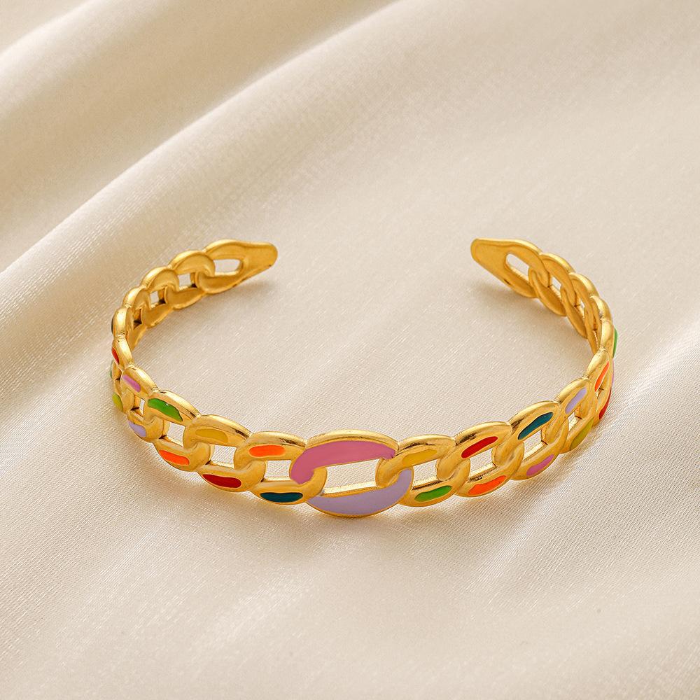 Twist Braided Geometric Creative Ladies Stainless Steel Opening Design Colorful Chain Painting Oil Bracelet