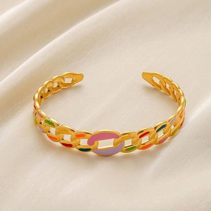 Twist Braided Geometric Creative Ladies Stainless Steel Opening Design Colorful Chain Painting Oil Bracelet