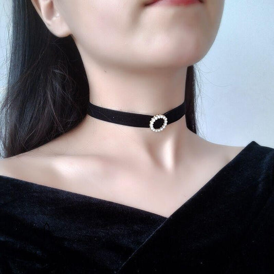 Choker collar clavicle chain simple single-sided velvet velvet neckband pearl love short necklace