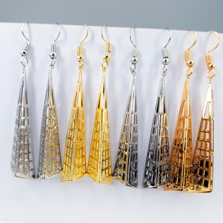 Long Pyramid Hollow Imitation Zircon Triangle Earhook Pendant Earring Jewelry Alloy Earrings Earrings