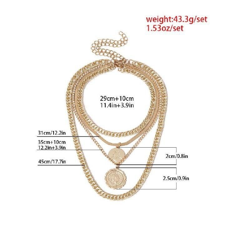 Jewelry multi-layer retro round card lace tag necklace female hip-hop thick chain necklace two-piece set