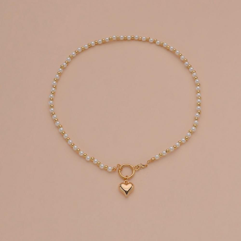 Fashion Alloy Peach Heart Pendant Necklace Simple CCB Imitation Pearl Necklace Accessories