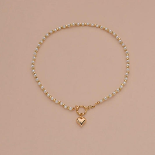 Fashion Alloy Peach Heart Pendant Necklace Simple CCB Imitation Pearl Necklace Accessories