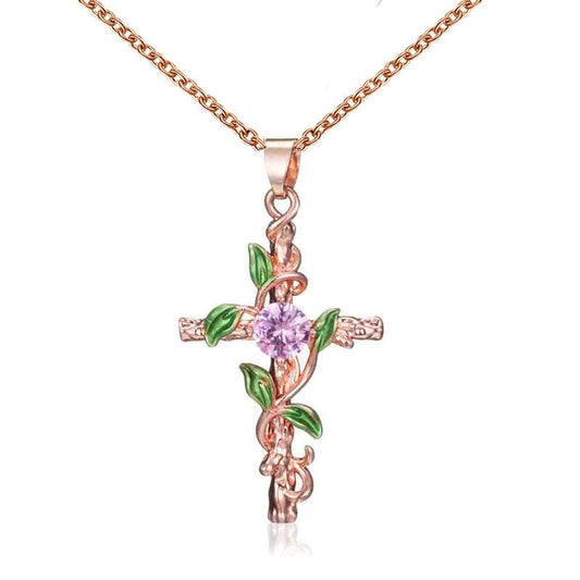 Necklace Creative Leaf Wrapping Cross Pendant Women's Diamond Necklace Accessories