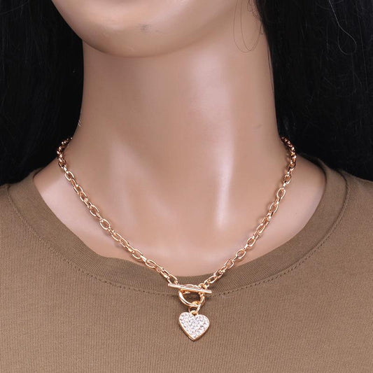 Ins Diamond Heart Necklace Women's Delicate Light Luxury Niche Design Feeling Peach Heart Clavicle Chain Sweet Cool Spice Girl Accessories