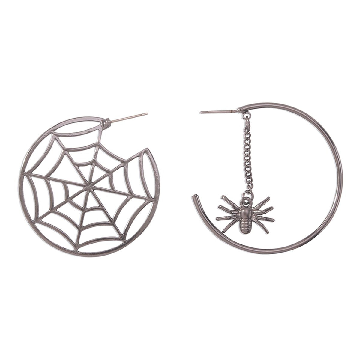 E115 Exaggerated Jewelry Female Halloween Asymmetrical Spider Web Earrings Vintage Old Metal Earrings