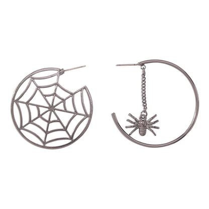 E115 Exaggerated Jewelry Female Halloween Asymmetrical Spider Web Earrings Vintage Old Metal Earrings