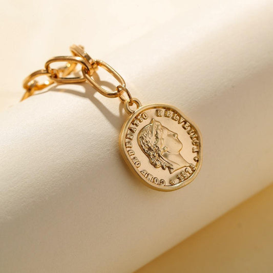 Jewelry ins popular retro portrait coin tag bracelet simple single-layer all-match metal bracelet