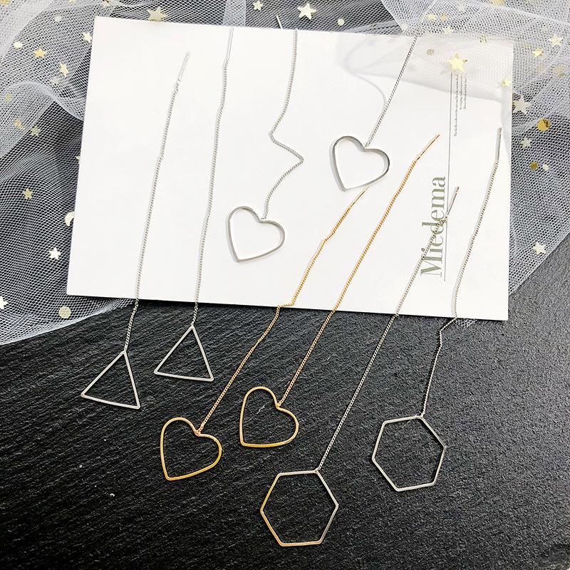Creative Tassel Geometric Long Stud Earrings Female Fashion Simple Love Triangle Hexagonal Ear Wire