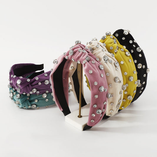 F4826 Light luxury white diamond velvet knotted hair hoop French style autumn and winter internet celebrity personality fashion head hoop for women