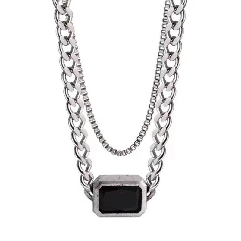 Multilayer Frosty Geometric Square Necklace Female Fashion Net Red Clavicle Chain Retro Hip Hop Pendant Necklace Jewelry