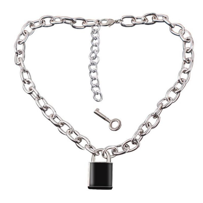 Jewelry hip-hop net red same style lock with key detachable wearable metal chain necklace