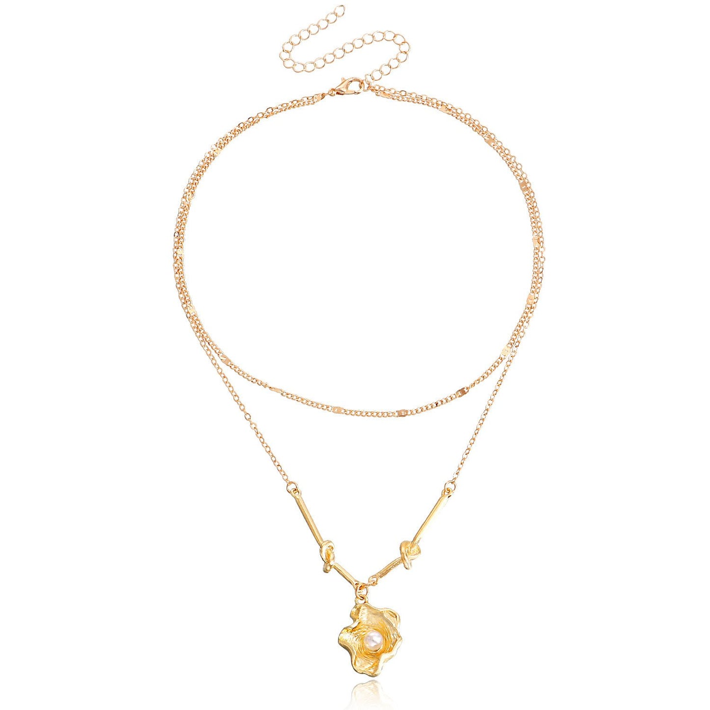 Jewelry trend double-layer imitation pearl geometric shaped pendant necklace female niche design sense