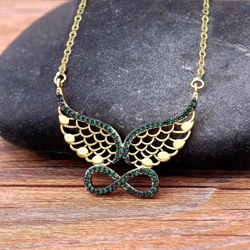 Bohemian Angel Wings Pendant Necklace Women's Retro Hollow Wings 8 Word Jewelry