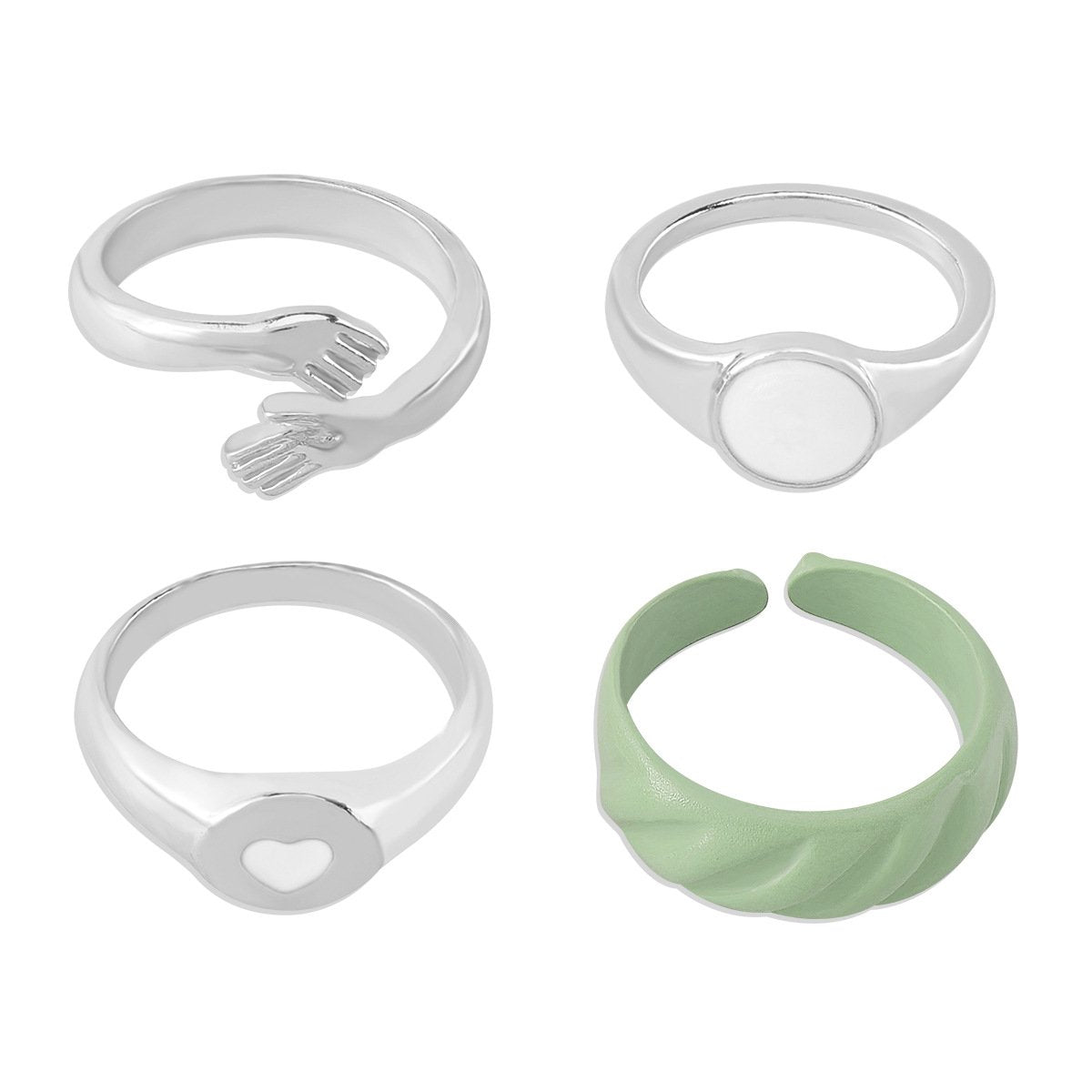 R769 Simple Ring Set Contrasting Color Creative Design Sense Small Palm Love Retro Joint Ring