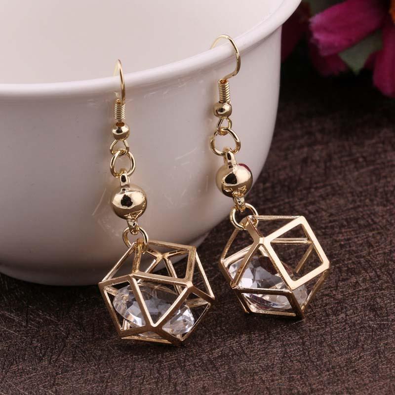 Baroque polygonal zircon earrings for women